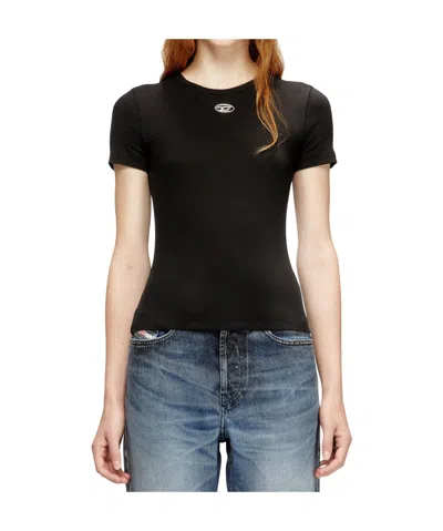 Diesel Slim-fit Stretch Cotton T-shirt With Metallic Oval D Logo In Brown