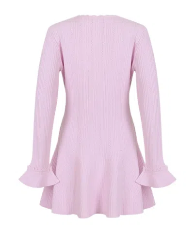 Self-portrait Neutrals Textured Knit Flared Sleeves Mini Dress In Pink