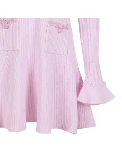 Self-portrait Neutrals Textured Knit Flared Sleeves Mini Dress In Pink