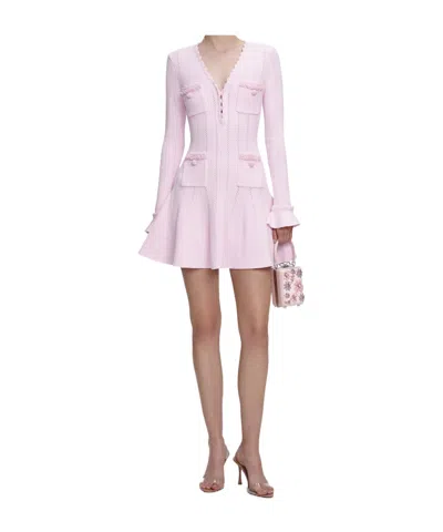 Self-portrait Neutrals Textured Knit Flared Sleeves Mini Dress In Pink