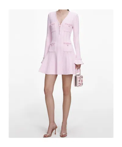 Self-portrait Neutrals Textured Knit Flared Sleeves Mini Dress In Pink