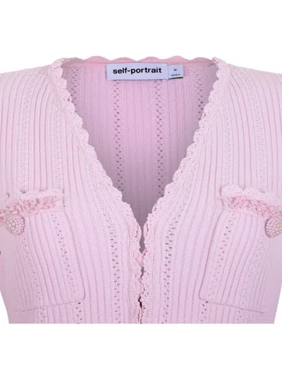 Self-portrait Neutrals Textured Knit Flared Sleeves Mini Dress In Pink