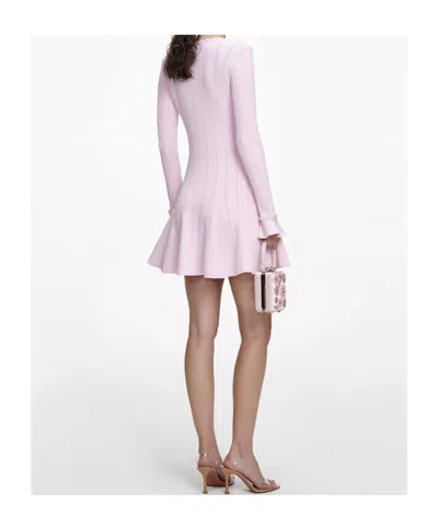 Self-portrait Neutrals Textured Knit Flared Sleeves Mini Dress In Pink
