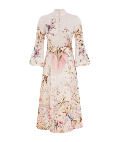Zimmermann Rebellion Multicolor Midi Dress With Bow Detail On The Front And All-over Floral Print In Linen Woma