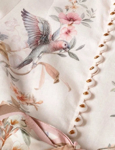 Zimmermann Rebellion Multicolor Midi Dress With Bow Detail On The Front And All-over Floral Print In Linen Woma