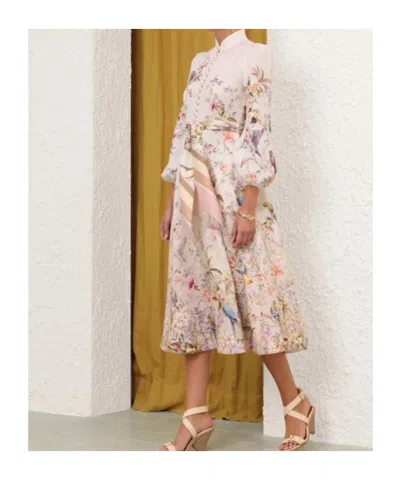 Zimmermann Rebellion Multicolor Midi Dress With Bow Detail On The Front And All-over Floral Print In Linen Woma