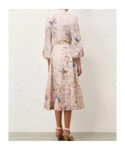 Zimmermann Rebellion Multicolor Midi Dress With Bow Detail On The Front And All-over Floral Print In Linen Woma