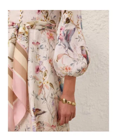 Zimmermann Rebellion Multicolor Midi Dress With Bow Detail On The Front And All-over Floral Print In Linen Woma
