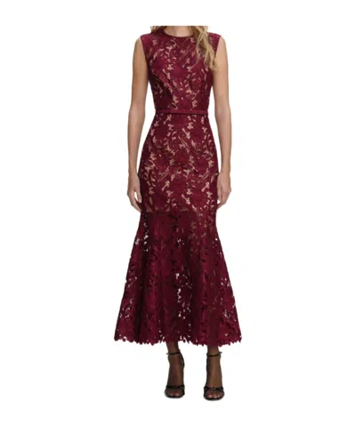 Self-portrait Fitted Guipure Lace Midi Dress With Removable Belt In Red