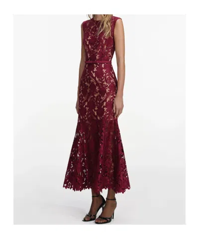 Self-portrait Fitted Guipure Lace Midi Dress With Removable Belt In Red