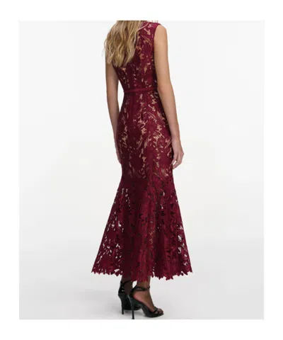Self-portrait Fitted Guipure Lace Midi Dress With Removable Belt In Red