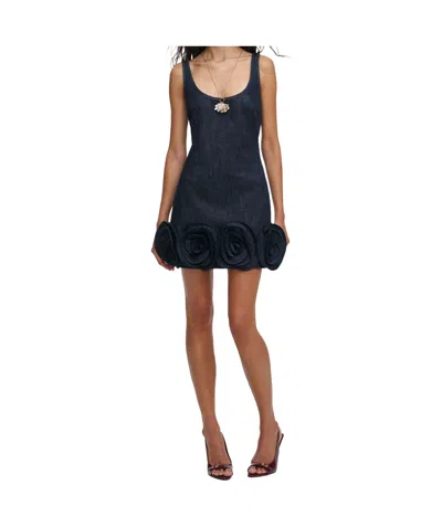 Self-portrait Short Blue Dress With Floral Applique Self Portrait In Black