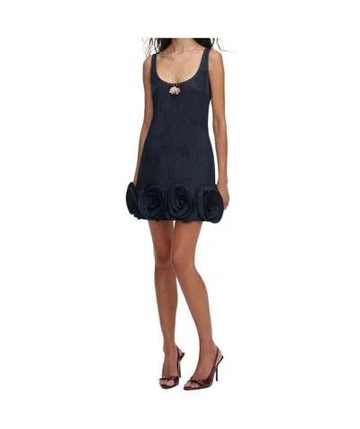 Self-portrait Short Blue Dress With Floral Applique Self Portrait In Black