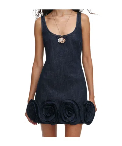 Self-portrait Short Blue Dress With Floral Applique Self Portrait In Black