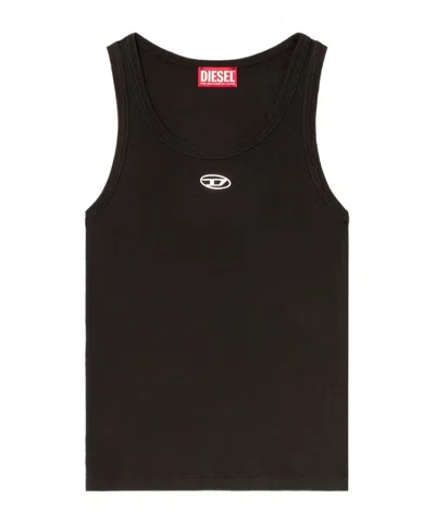 Diesel Black Tank Top With Logo On The Front And Ribbed Design In Cotton Woman In Blue