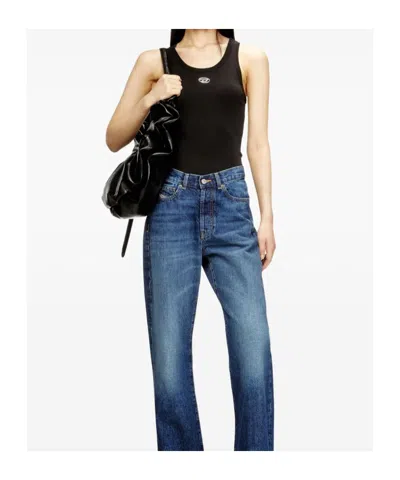 Diesel Black Tank Top With Logo On The Front And Ribbed Design In Cotton Woman In Blue