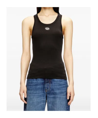 Diesel Black Tank Top With Logo On The Front And Ribbed Design In Cotton Woman In Blue