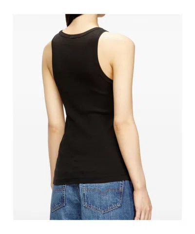 Diesel Black Tank Top With Logo On The Front And Ribbed Design In Cotton Woman In Blue