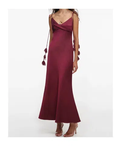 Self-portrait Bordeaux Long Dress With Knotted Shoulder Straps And Floral Details In Fabric Woman In Burgundy