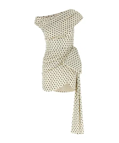 Self-portrait Tie-side Asymmetric Polka-dot Satin-crepe Mini Dress In Multi