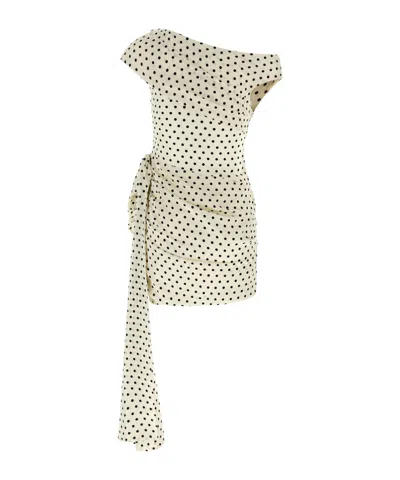 Self-portrait Tie-side Asymmetric Polka-dot Satin-crepe Mini Dress In Multi