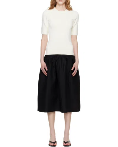 Totême Twinflower Gathered Ribbed-knit And Wool And Silk-blend Crepe Midi Dress In White