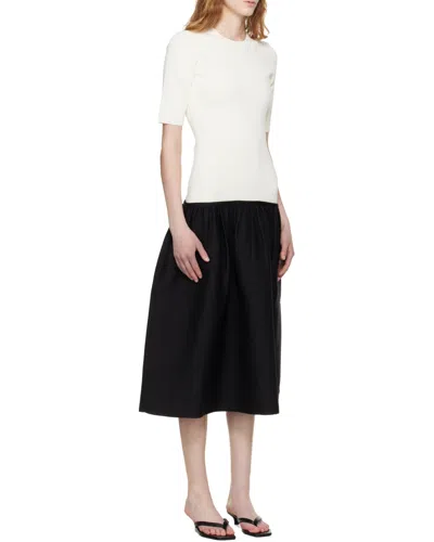 Totême Twinflower Gathered Ribbed-knit And Wool And Silk-blend Crepe Midi Dress In White