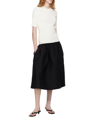 Totême Twinflower Gathered Ribbed-knit And Wool And Silk-blend Crepe Midi Dress In White