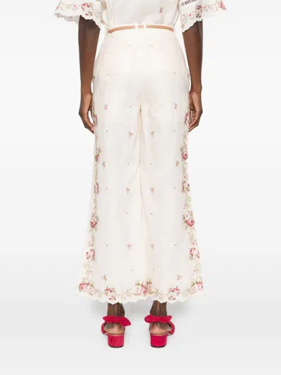 Zimmermann Patience Floral Linen Flared Pants In Neutral