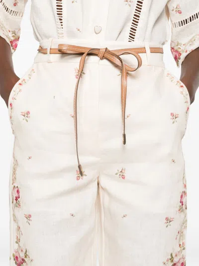 Zimmermann Patience Floral Linen Flared Pants In Neutral