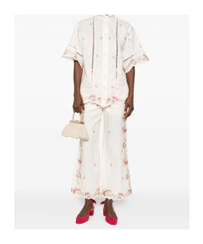 Zimmermann Patience Floral Linen Flared Pants In Neutral