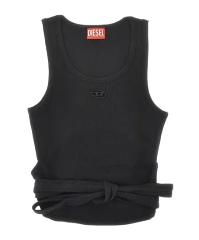 Diesel Black Tank Top With Logo On The Front And Ribbed Design In Cotton Woman In Blue