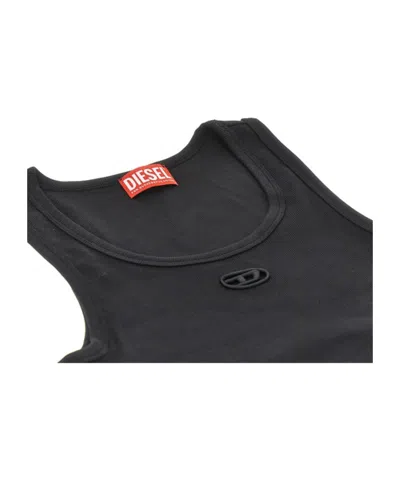 Diesel Black Tank Top With Logo On The Front And Ribbed Design In Cotton Woman In Blue