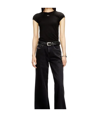Diesel Women Black Stretch Jersey Logo T-angie-od T-shirt In Black