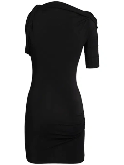 Jacquemus Asymmetrical One-shoulder Bodycon Mini Dress With Ruched Sleeve In Black