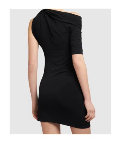 Jacquemus Asymmetrical One-shoulder Bodycon Mini Dress With Ruched Sleeve In Black