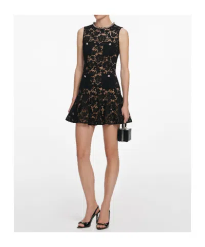 Self-portrait Lace Crystal Embellished Mini Dress In Black