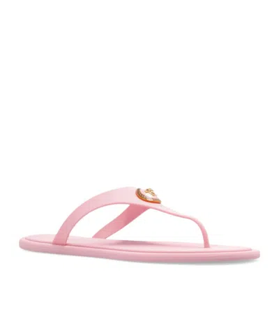 Versace Gianni Ribbon Pink Sandals With Metallic Medusa Head On The Front In Rubber Woman
