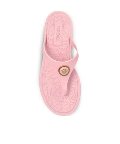 Versace Gianni Ribbon Pink Sandals With Metallic Medusa Head On The Front In Rubber Woman
