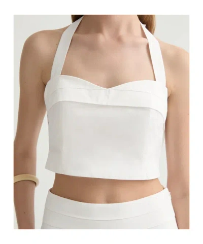 Posse Rue Cotton-poplin Halterneck Bustier Top In White