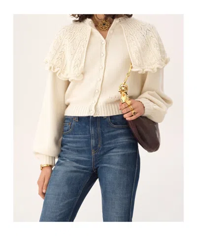 Chloé Cropped Ruffled Pointelle-knit Wool And Cashmere-blend Cardigan In Brown