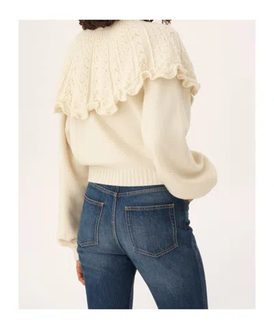 Chloé Cropped Ruffled Pointelle-knit Wool And Cashmere-blend Cardigan In Brown