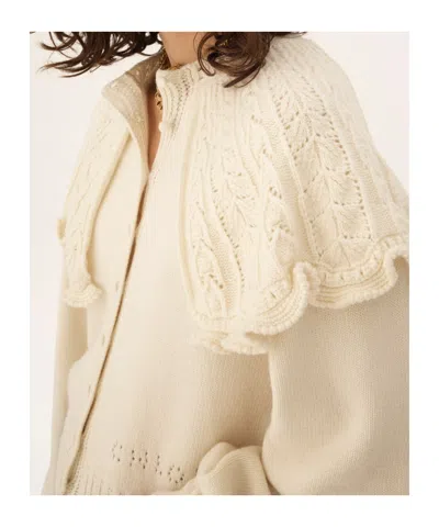 Chloé Cropped Ruffled Pointelle-knit Wool And Cashmere-blend Cardigan In Brown