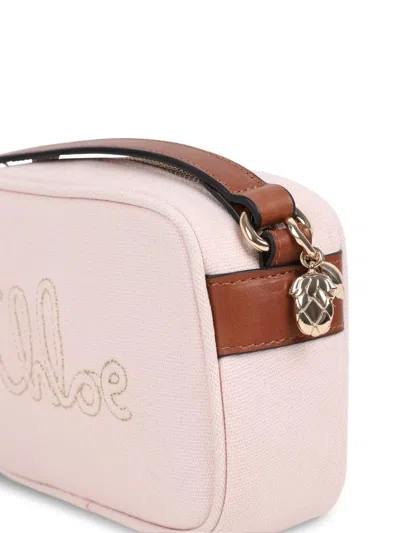 Chloé Kids Logo Canvas Shoulder Bag In Pink