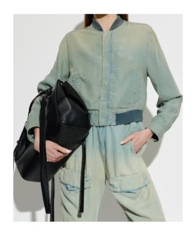 Diesel Bomber-shirt In Fluid Dirt-effect Denim In Green