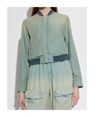 Diesel Bomber-shirt In Fluid Dirt-effect Denim In Green