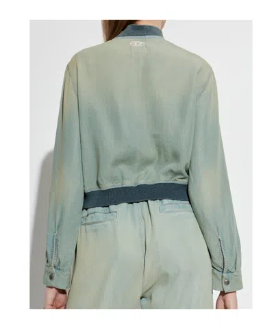 Diesel Bomber-shirt In Fluid Dirt-effect Denim In Green