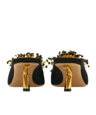 Ferragamo Black Sandals With Low Heel And Crystal Embellishment On The Front In Fabric Woman
