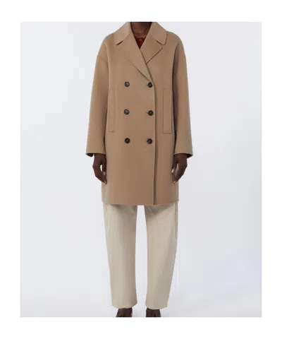 Max Mara Wool Broadcloth Midi Coat In Brown