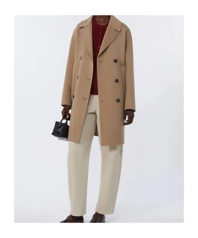 Max Mara Wool Broadcloth Midi Coat In Brown